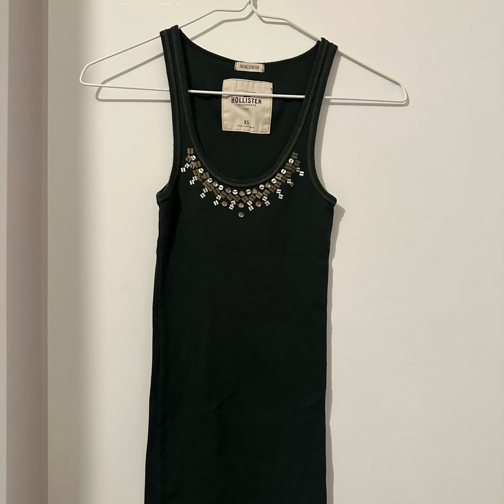 Hollister Dark Green Embellished Tank Top